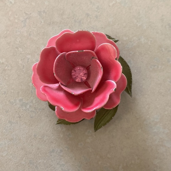 🌺Flower brooch Rare Lisner Metal Pink Flower Vintage 50's - Picture 3 of 5